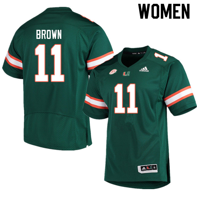 Women #11 Jacurri Brown Miami Hurricanes College Football Jerseys Sale-Green